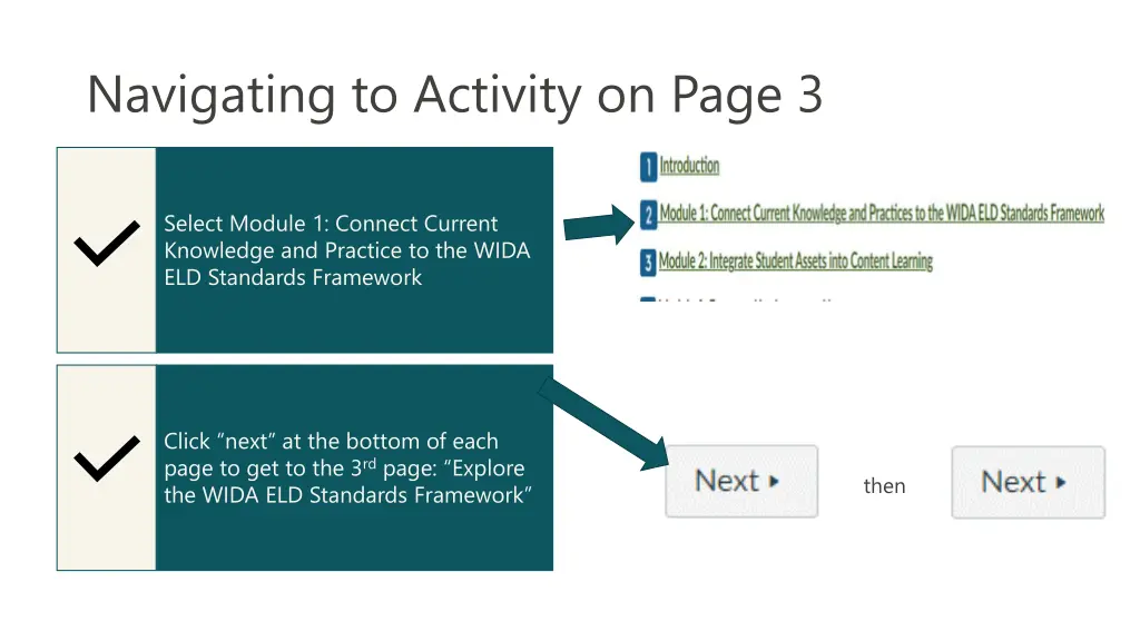 navigating to activity on page 3