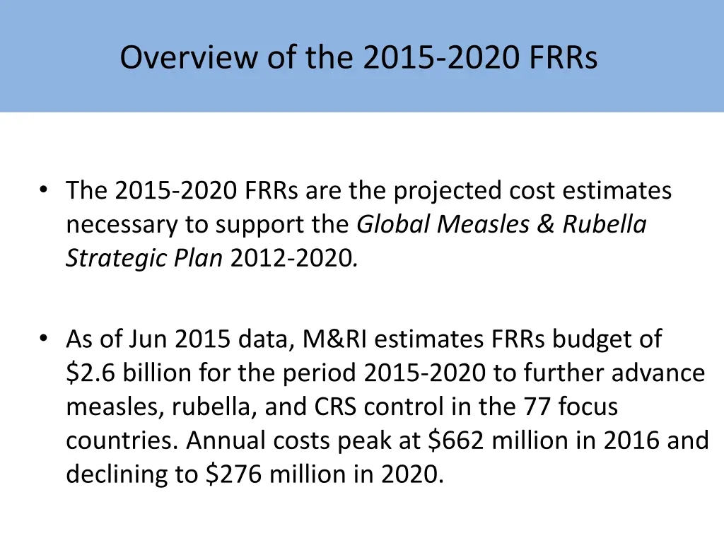 overview of the 2015 2020 frrs