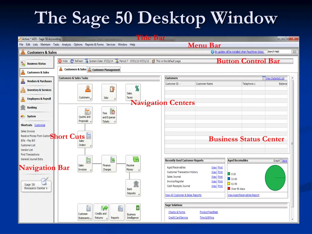 the sage 50 desktop window