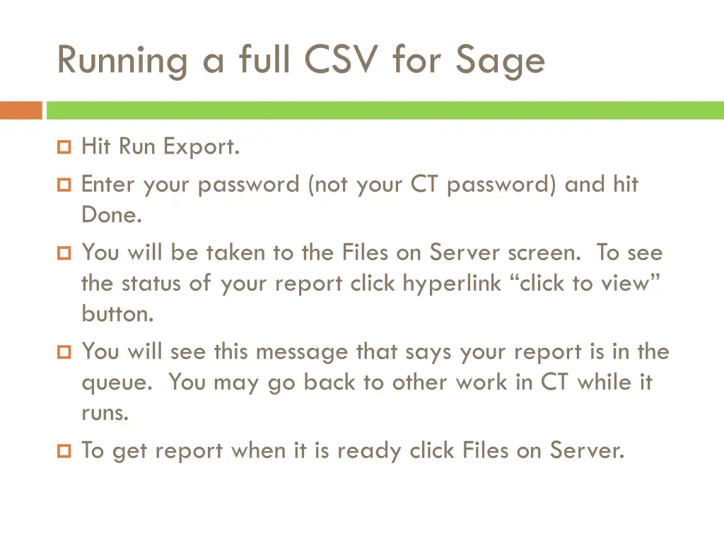 running a full csv for sage 2