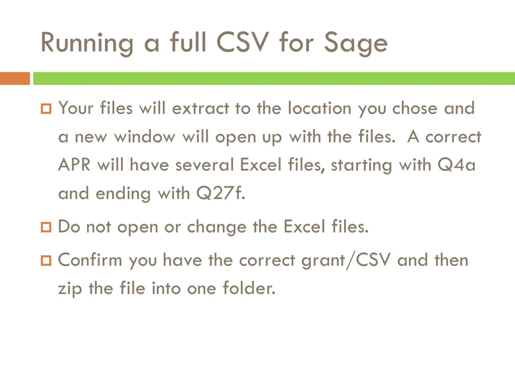 running a full csv for sage 4