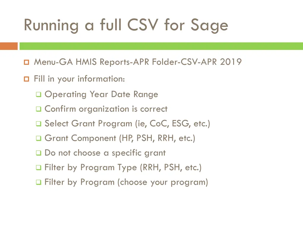 running a full csv for sage