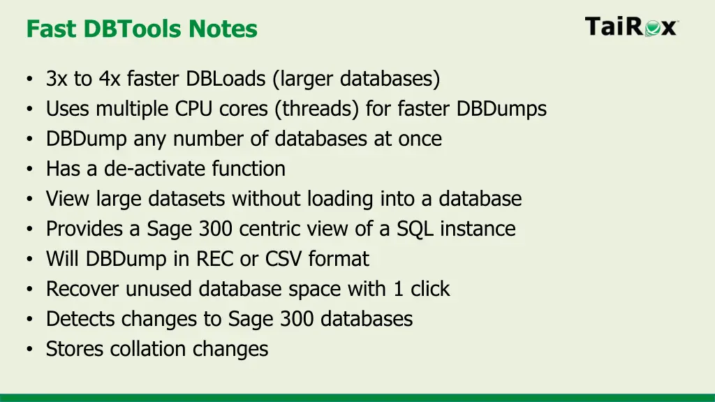 fast dbtools notes