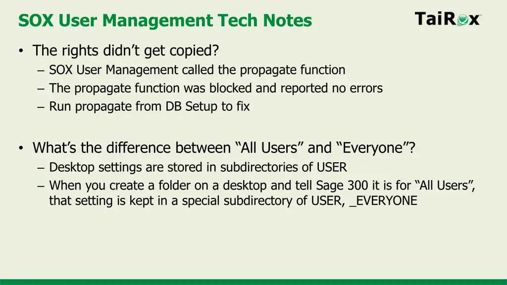 sox user management tech notes