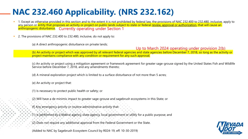 nac 232 460 applicability nrs 232 162