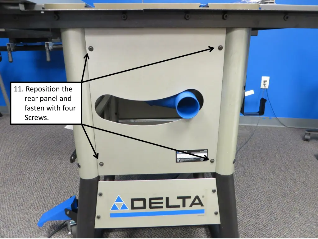 11 reposition the rear panel and fasten with four