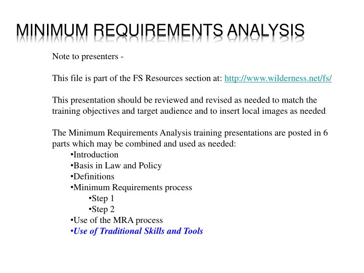 minimum requirements analysis