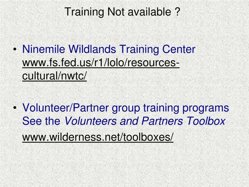 training not available