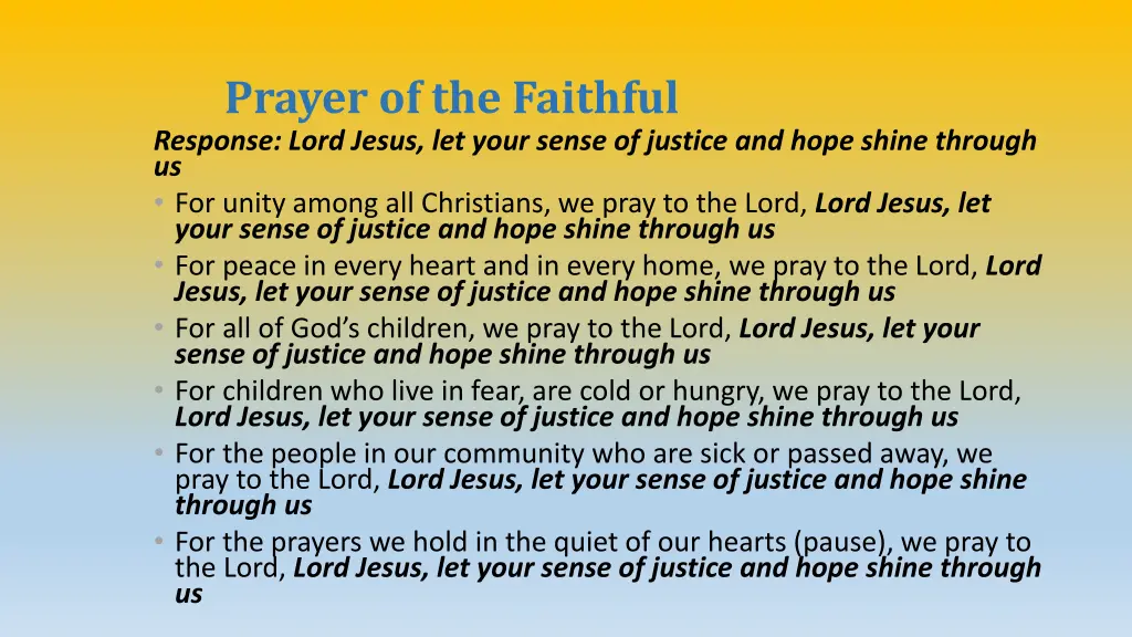 prayer of the faithful response lord jesus