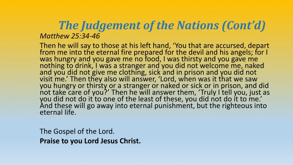 the judgement of the nations cont d matthew