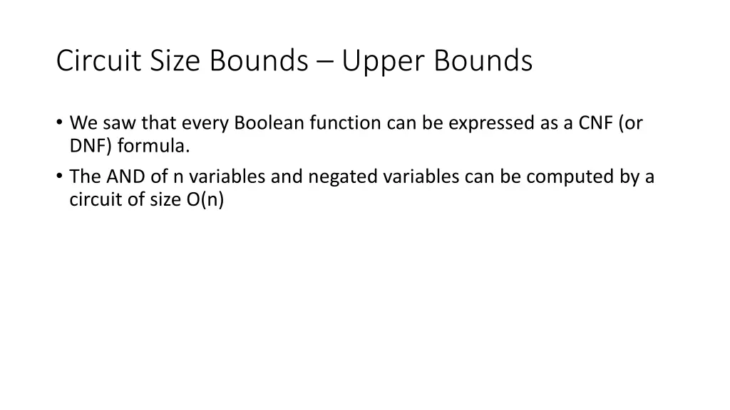 circuit size bounds upper bounds