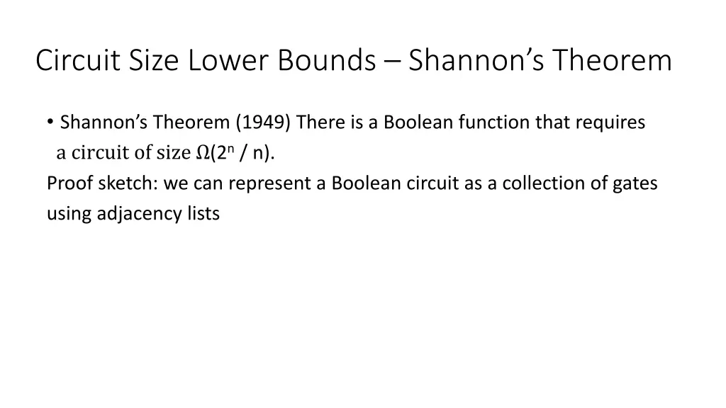 circuit size lower bounds shannon s theorem 2