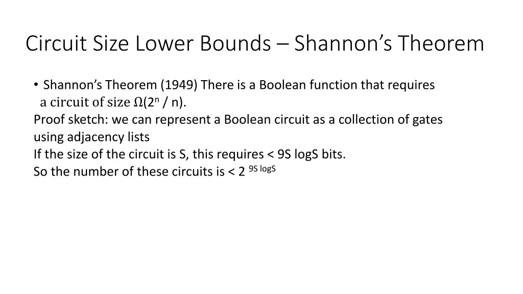 circuit size lower bounds shannon s theorem 3