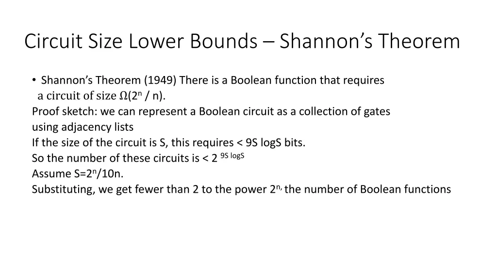 circuit size lower bounds shannon s theorem 5