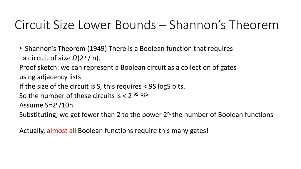 circuit size lower bounds shannon s theorem 6