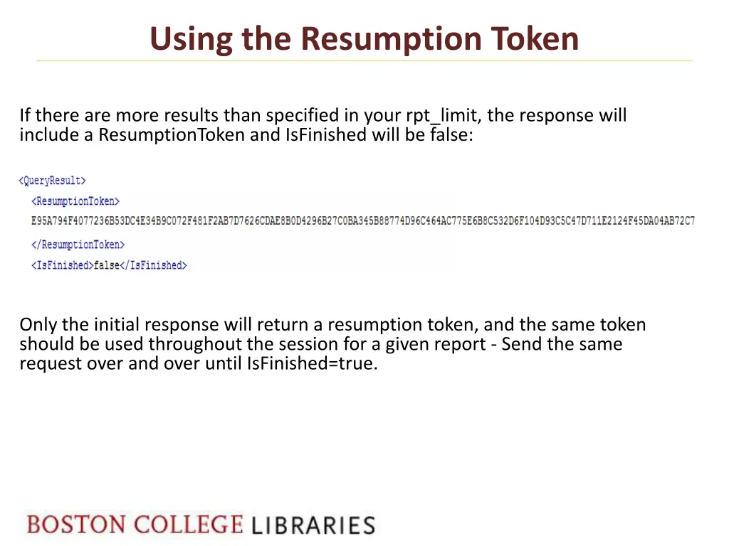 using the resumption token