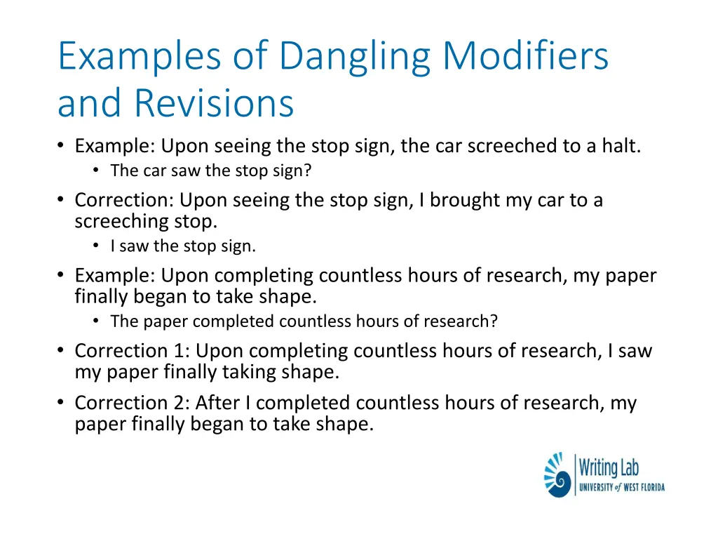 examples of dangling modifiers and revisions