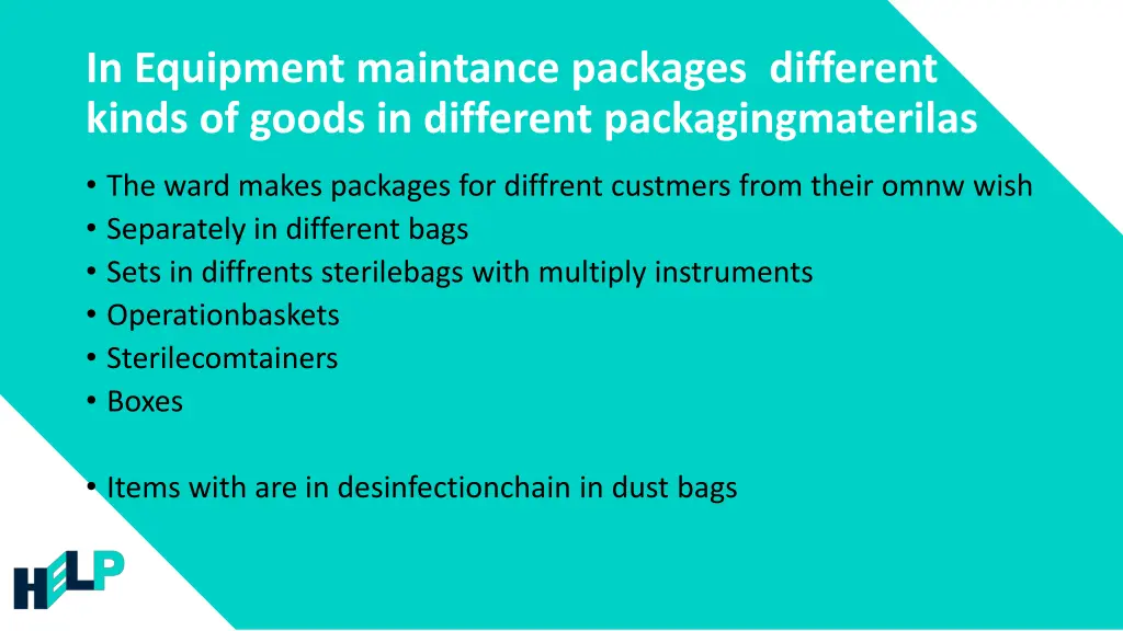 in equipment maintance packages different kinds