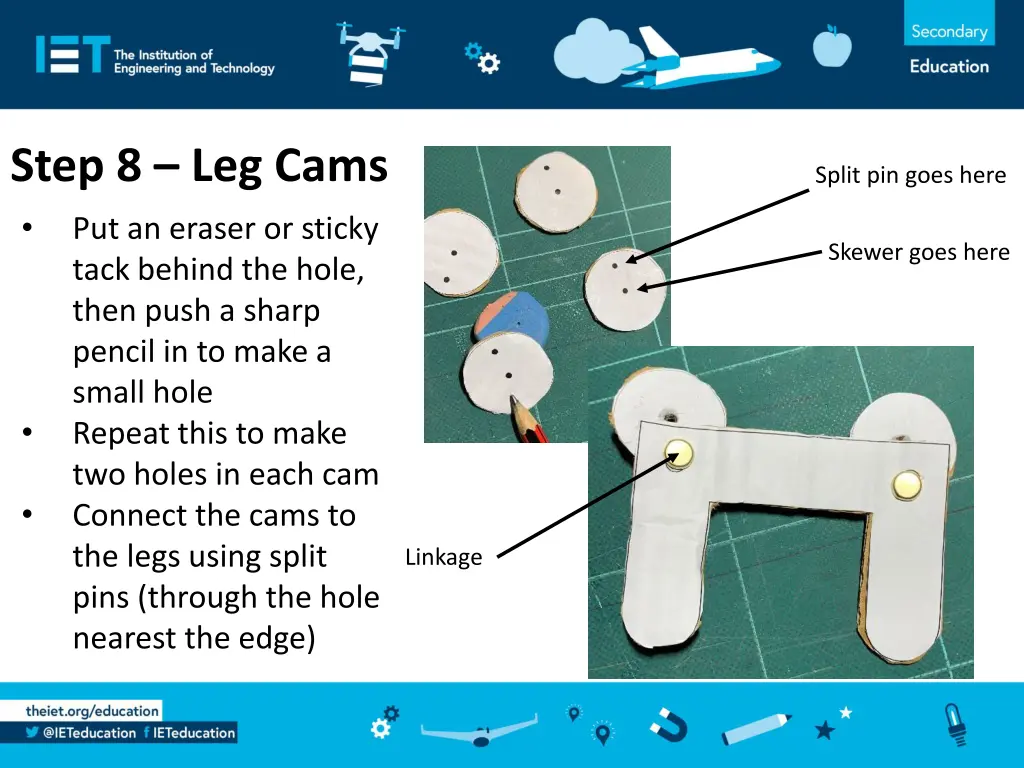 step 8 leg cams put an eraser or sticky tack