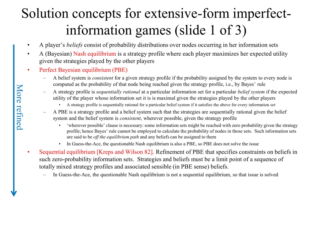 solution concepts for extensive form imperfect