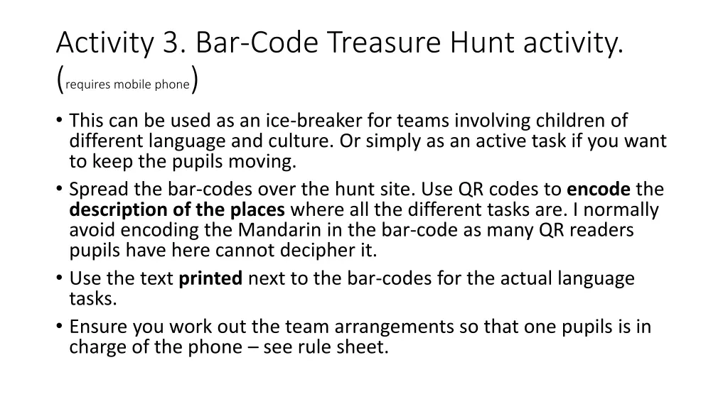 activity 3 bar code treasure hunt activity