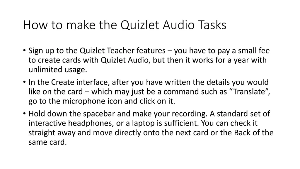 how to make the quizlet audio tasks