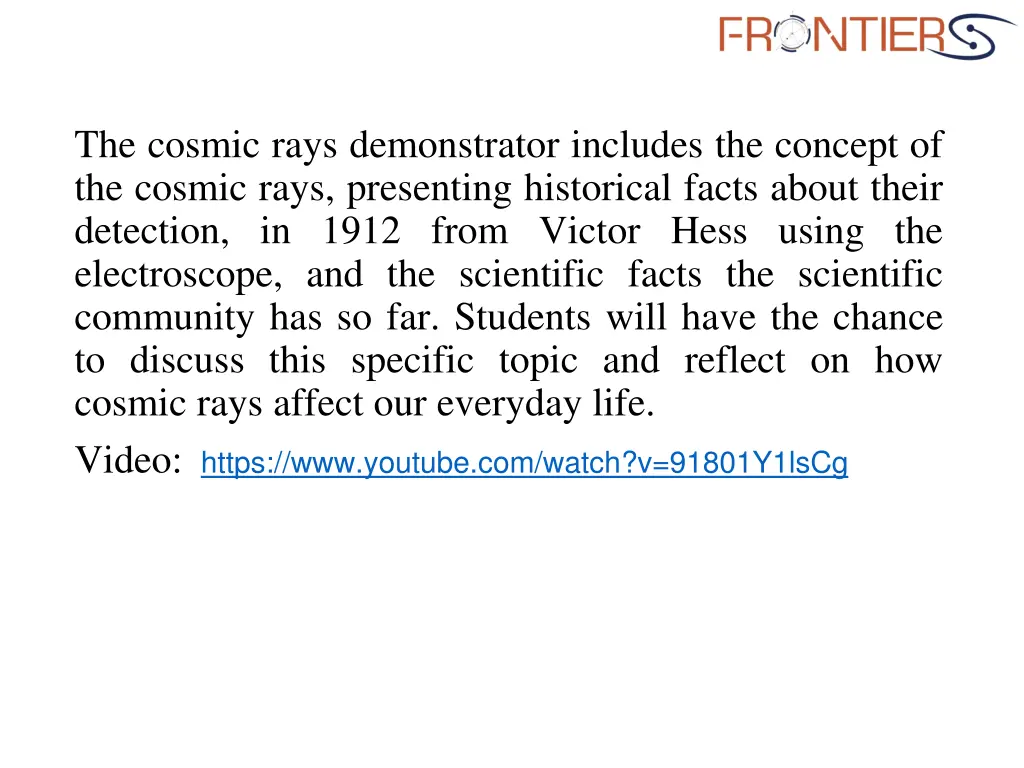 the cosmic rays demonstrator includes the concept