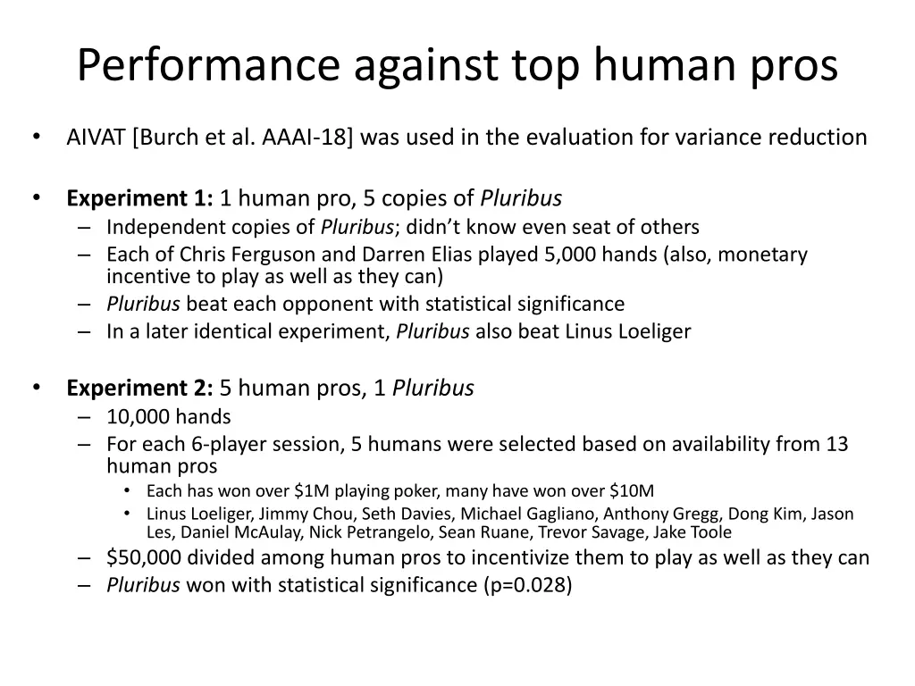 performance against top human pros