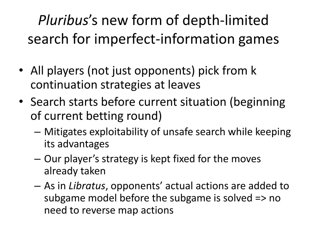 pluribus s new form of depth limited search