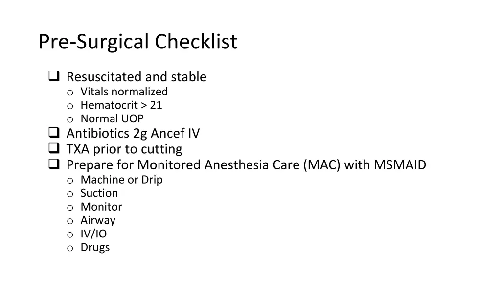 pre surgical checklist