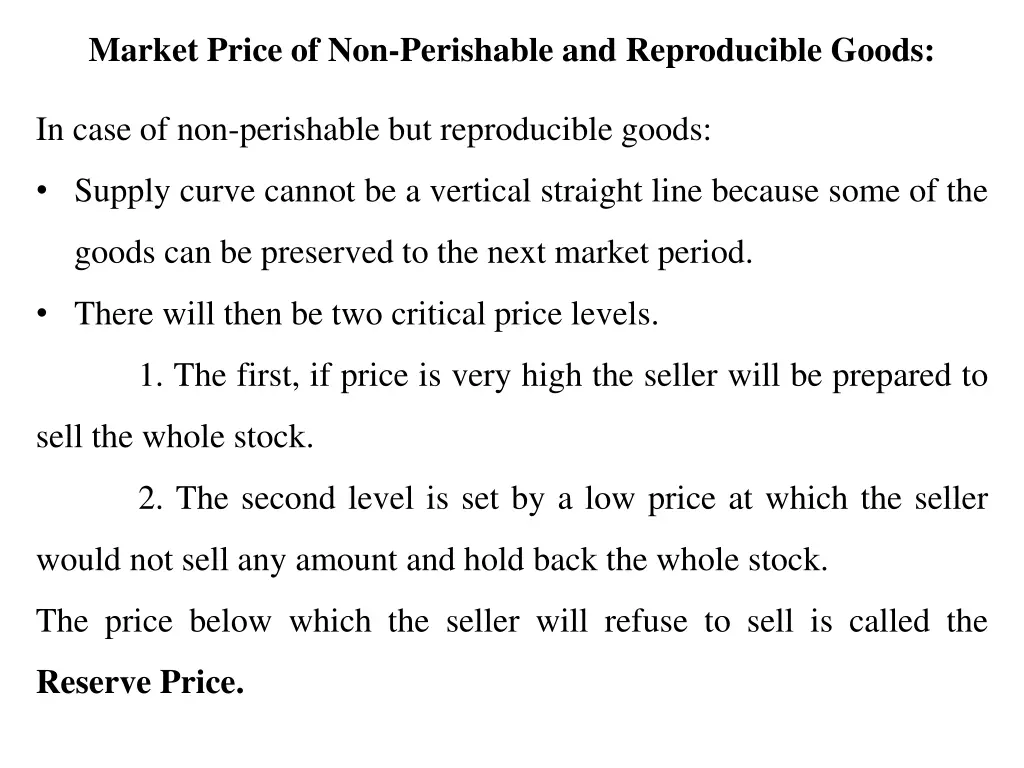 market price of non perishable and reproducible