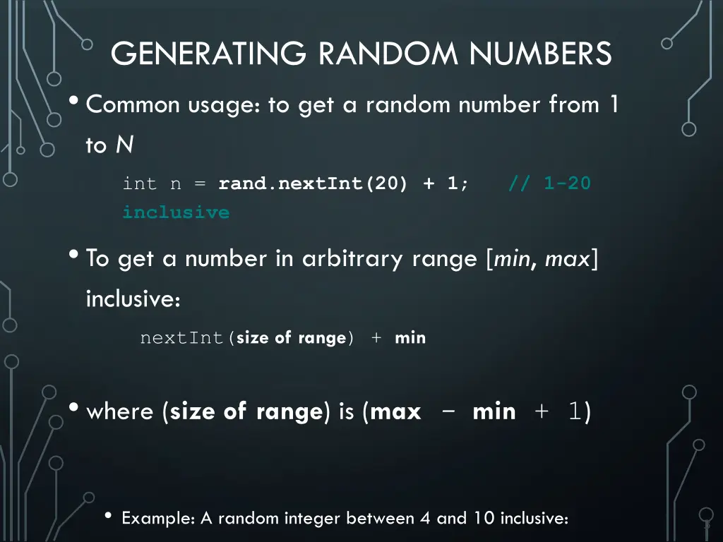 generating random numbers common usage