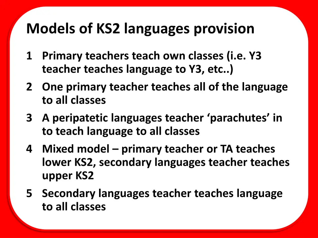 models of ks2 languages provision