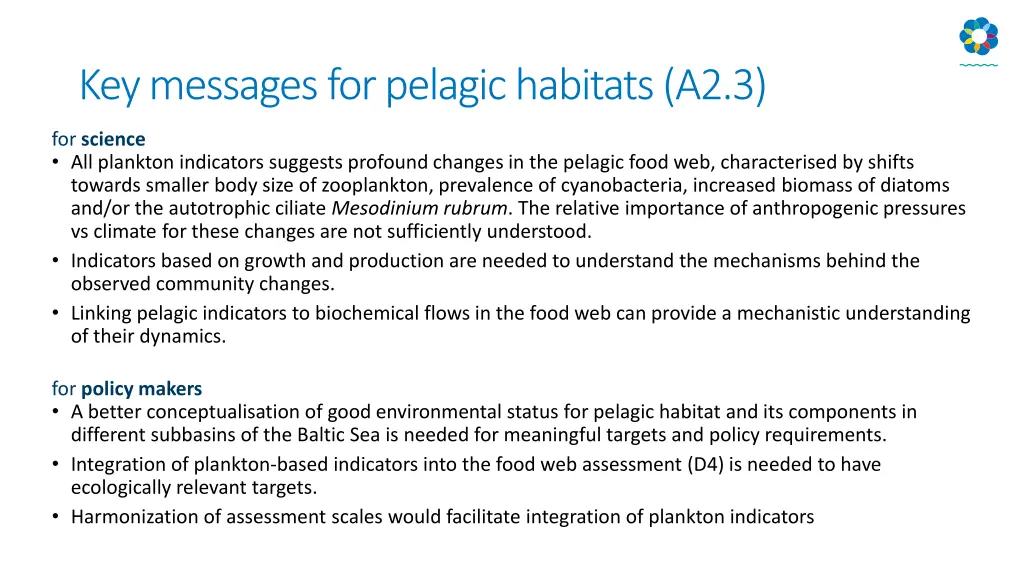 key messages for pelagic habitats a2 3