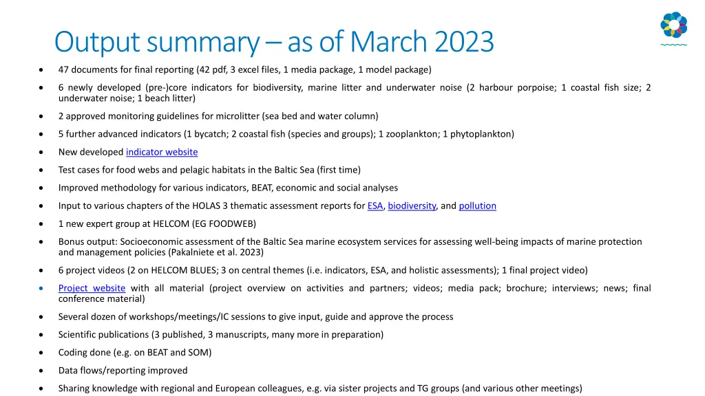 output summary as of march 2023