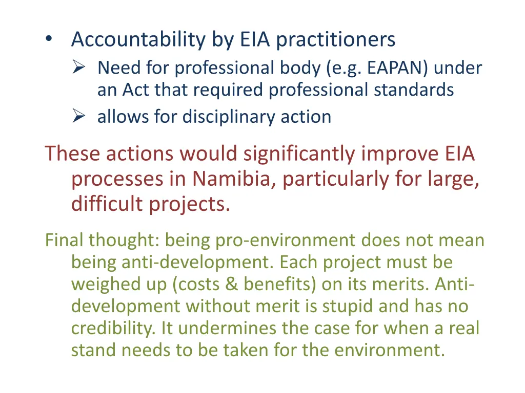 accountability by eia practitioners need