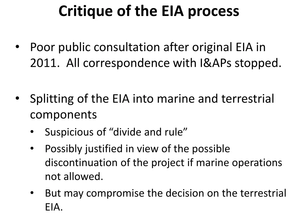 critique of the eia process