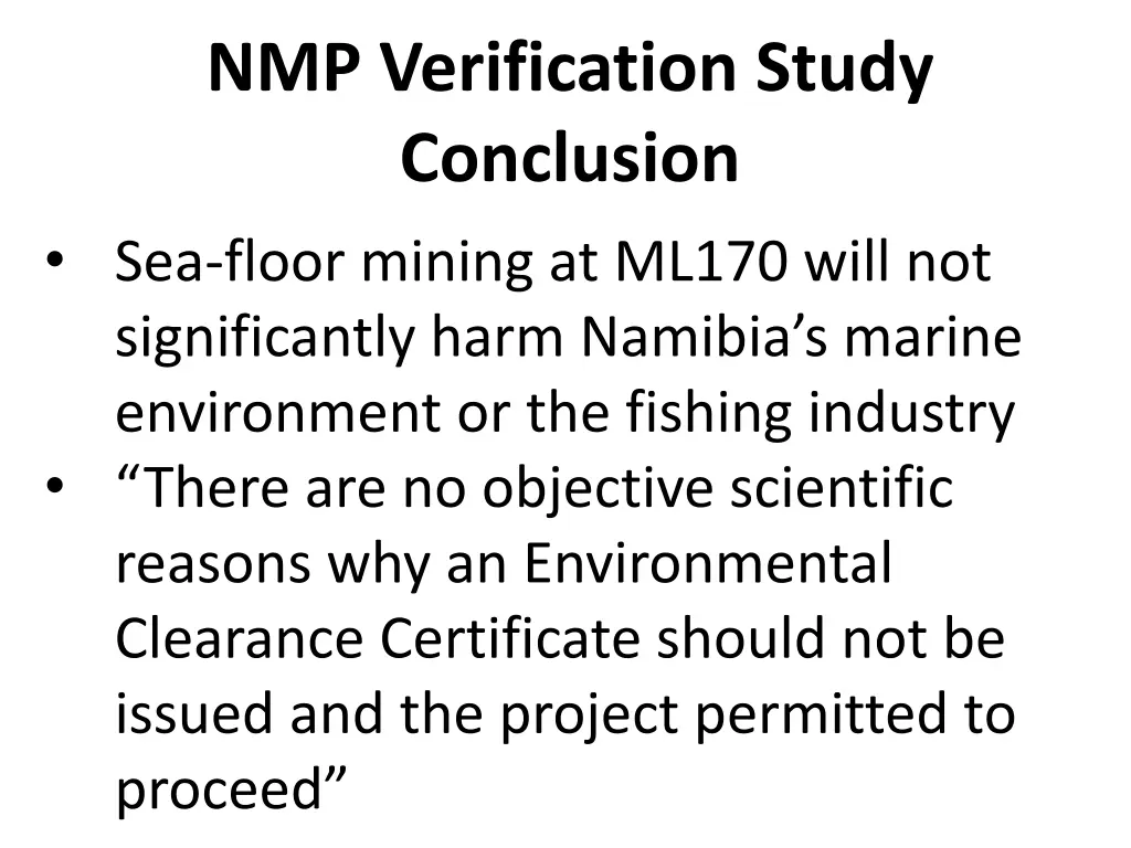 nmp verification study conclusion sea floor