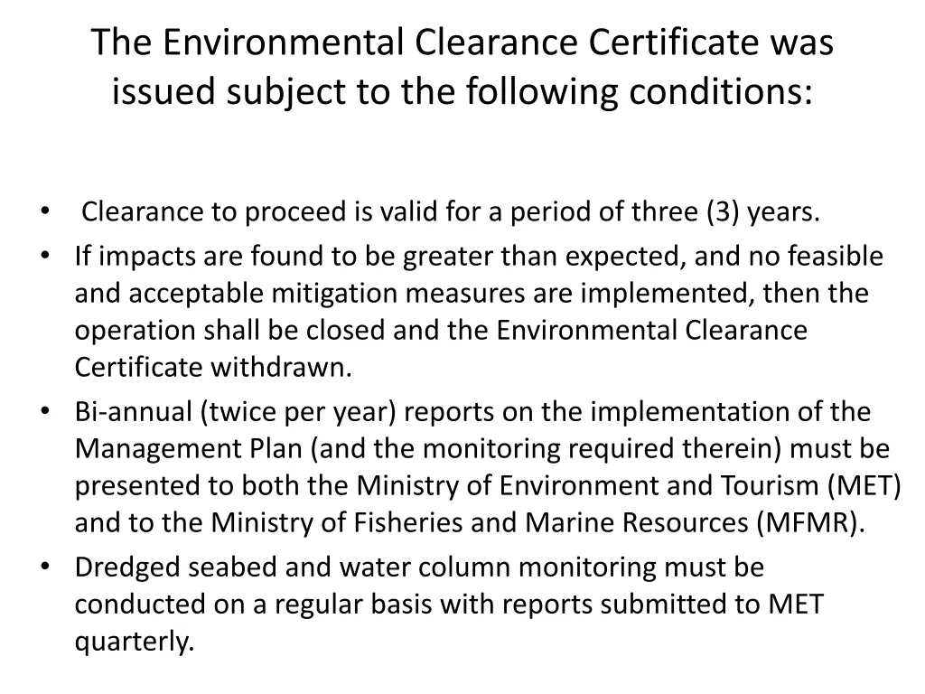 the environmental clearance certificate