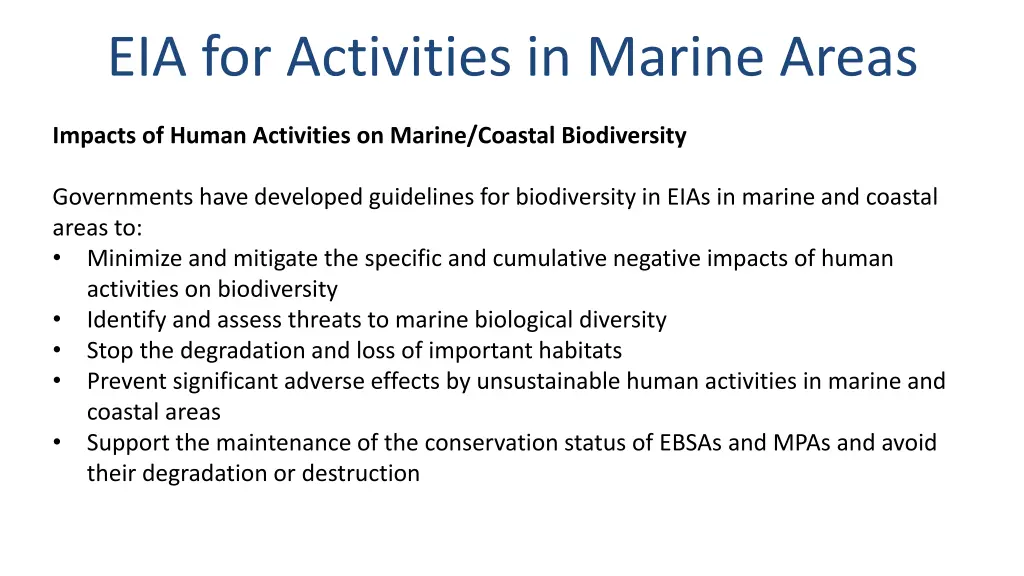 eia for activities in marine areas