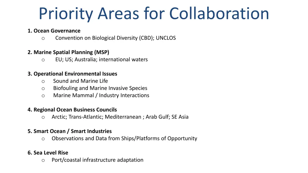 priority areas for collaboration