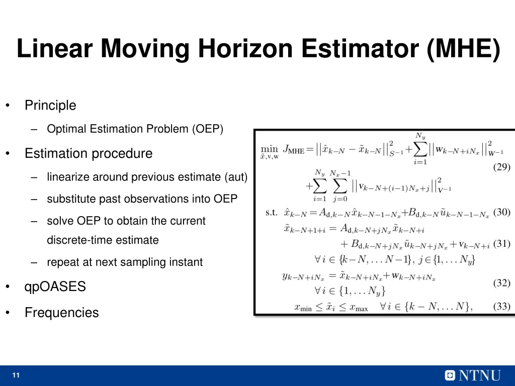 linear moving horizon estimator mhe