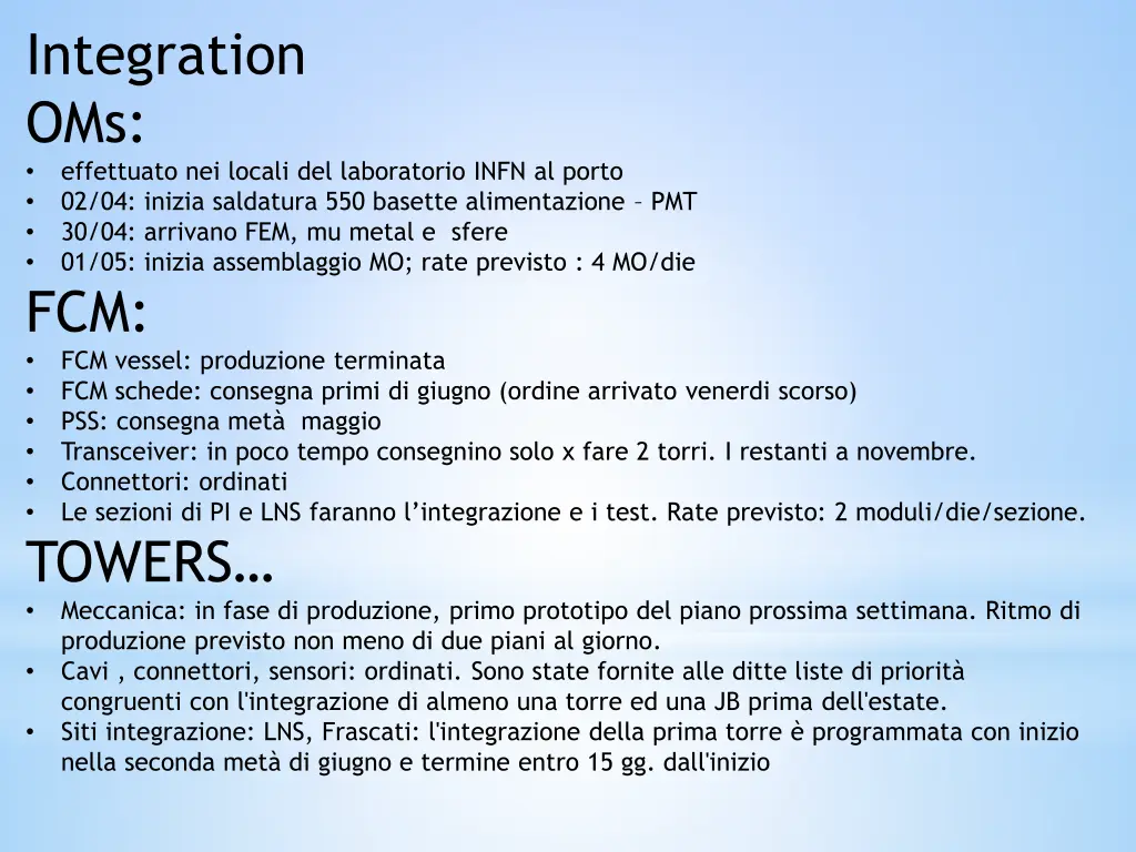 integration oms effettuato nei locali