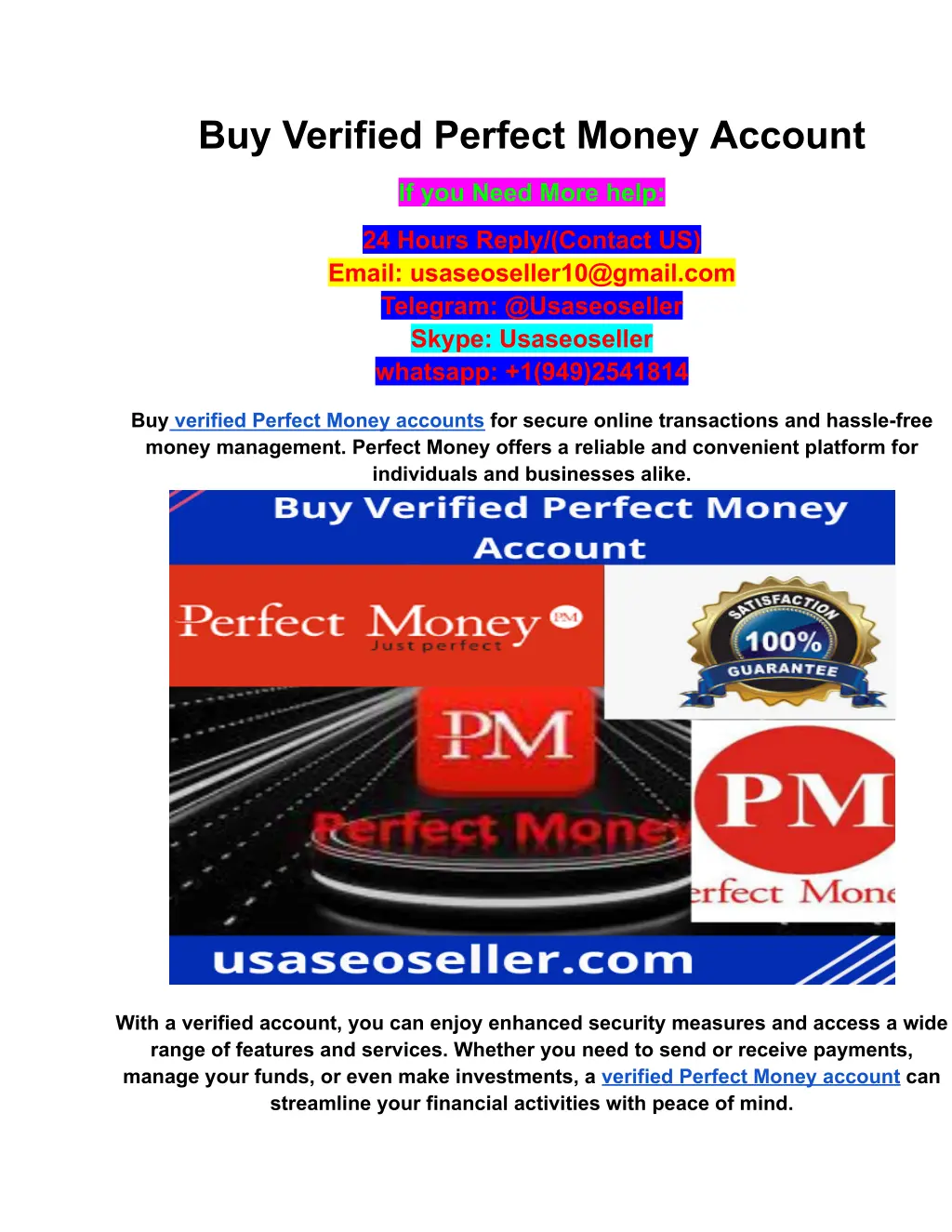 buy verified perfect money account