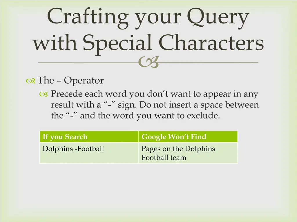 crafting your query with special characters 1