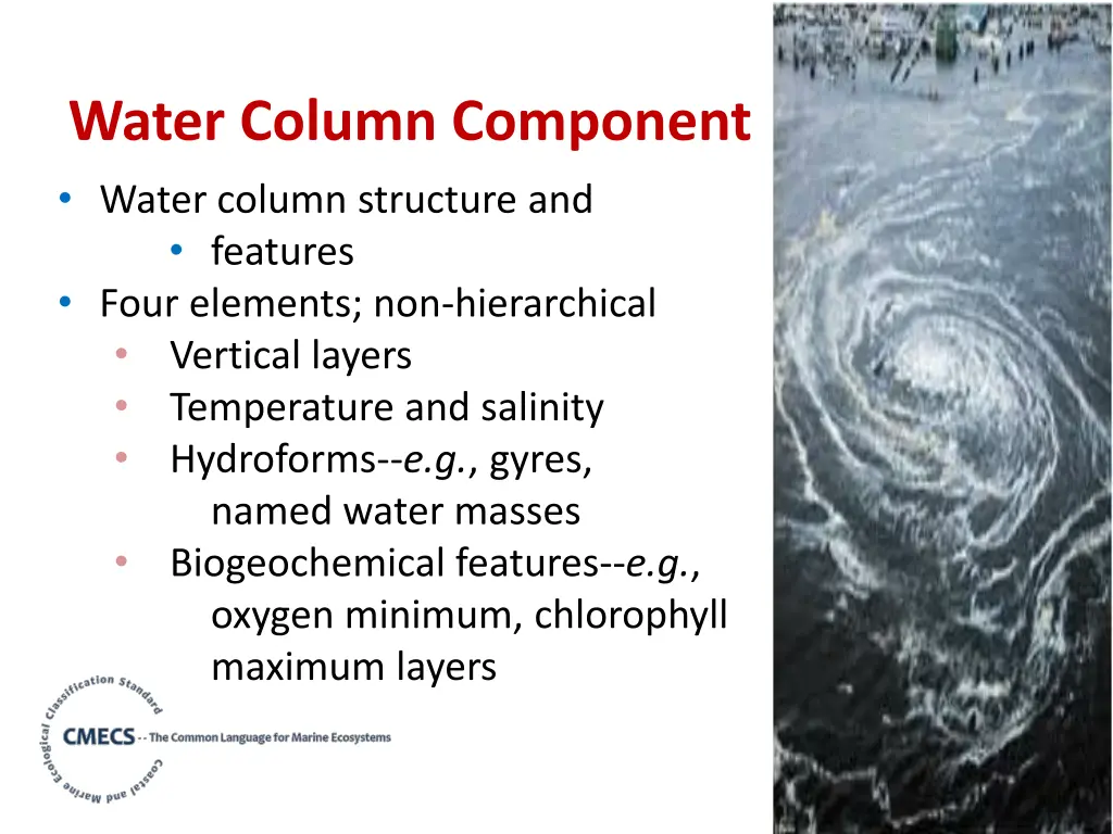 water column component water column structure