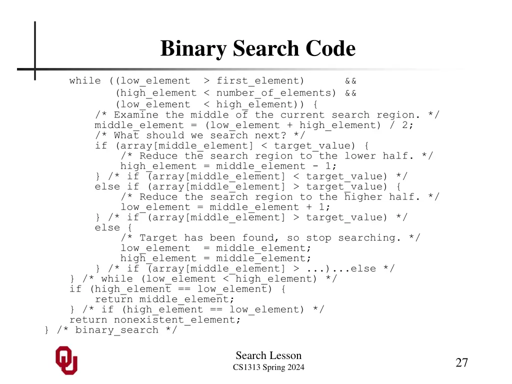 binary search code 1