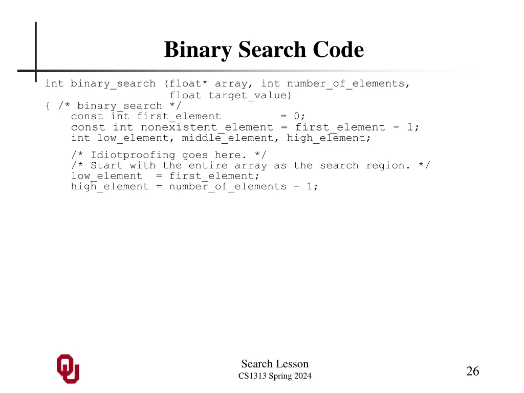 binary search code