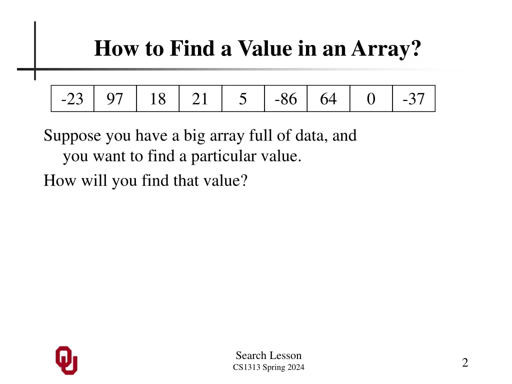 how to find a value in an array