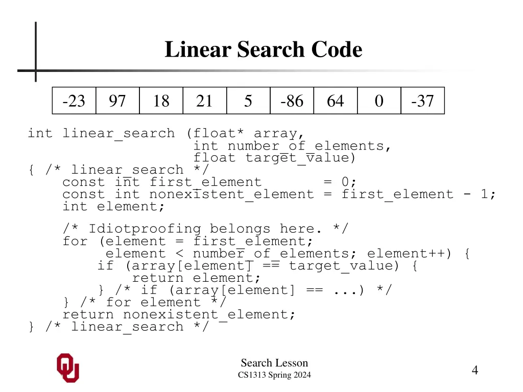 linear search code